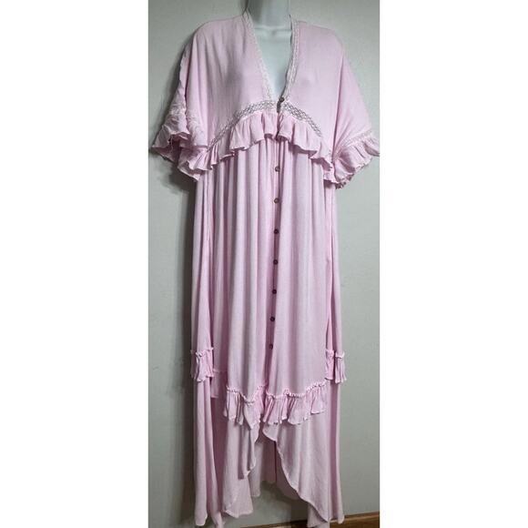 Free People Dress Women’s XS Pintuck Paradiso Maxi Pink Ruffles Bohemian - Picture 5 of 14